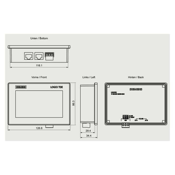 LOGO 9 TDE – panel dotykowy 4,3″, 6ED1055-4MH08-0BA3 wymiary